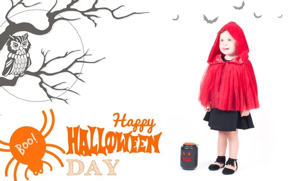 Traje de Halloween. Caperucita Roja. Hermosa niña — Foto de Stock