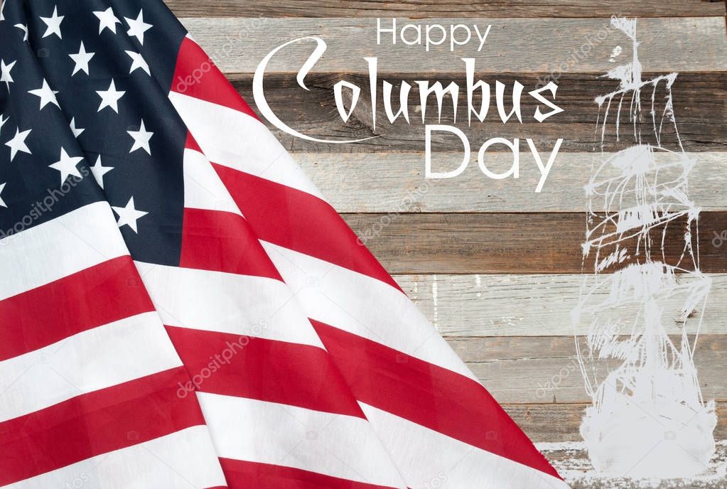 Happy Columbus Day. United States flag. 