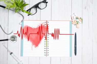 Tıbbi maddeler, stetoskop ve hapları ile doktor tablo