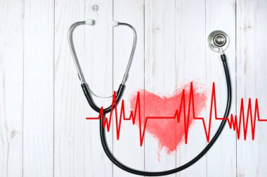 Sağlık stetoskop ve kırmızı kalp kardiyogram ile. Sağlık kavramları