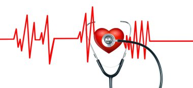 Sağlık stetoskop ve kırmızı kalp kardiyogram ile. Sağlık kavramları