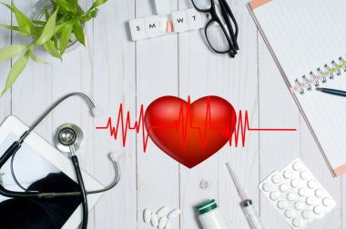 Tıbbi maddeler, stetoskop ve hapları ile doktor tablo