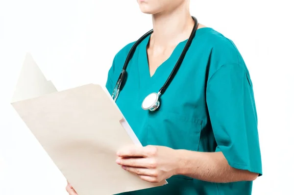 Female doctor with prescription paper — Stock Photo, Image