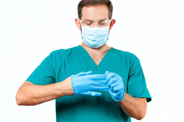 Male Doctor with protective mask and gloves. — Stock Photo, Image