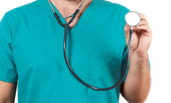 Doktor se stetoskopem v rukou — Stock fotografie