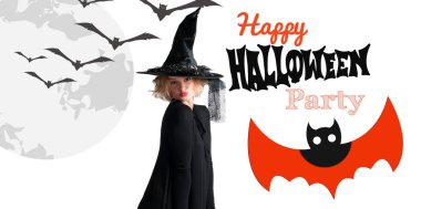 Mutlu kadın cadı halloween kılık şapka ile