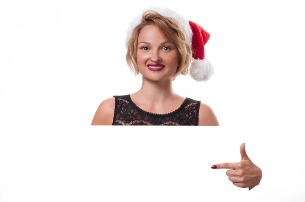 Christmas. Beautiful woman wear santa hat — Stock Photo, Image