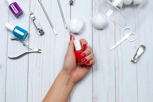 Beautiful female hands with pink nail polish — Stock Photo, Image