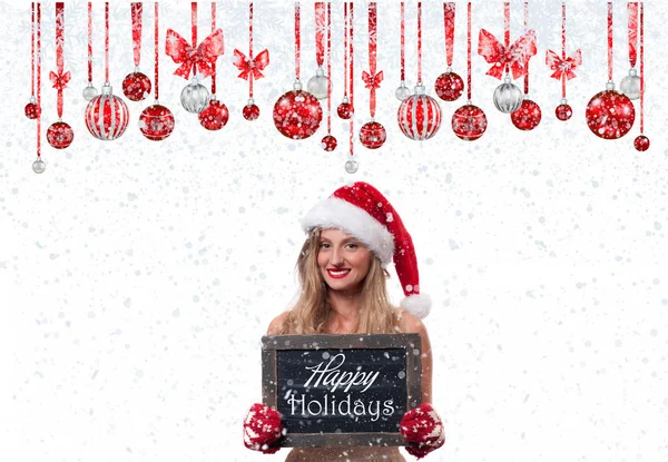 Christmas. Beautiful womanin santa hat. Holiday — Stock Photo, Image