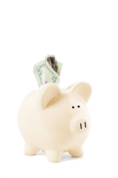 Piggy bank and coins on white background — Stock Photo, Image