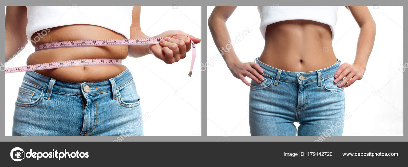 Overweight Woman With Tape Measure Around Waist. Woman Belly Fat