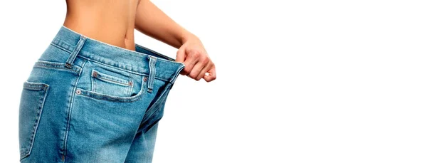 Woman is measuring waist after weight loss,. Diet concept — Stock Photo, Image