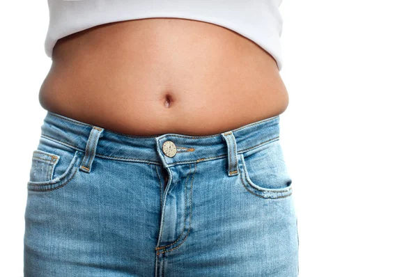 Overweight woman in jeans — Stock Photo, Image