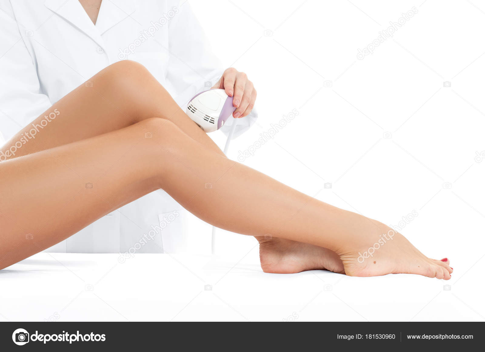 Beautician Removing Hair Of Woman S Leg Laser Depilation Stock Photo C Flisakd