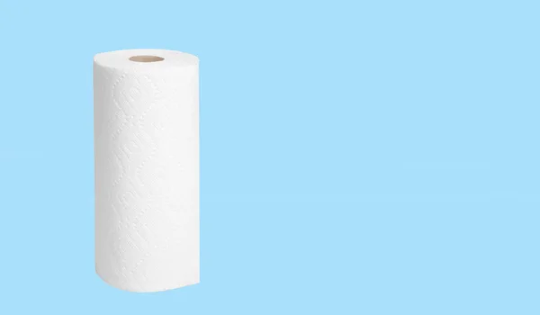 Paper towel roll on pastel blue background — Stock Photo, Image