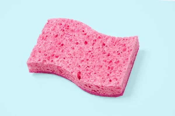 Pink sponge on pastel blue background — Stock Photo, Image