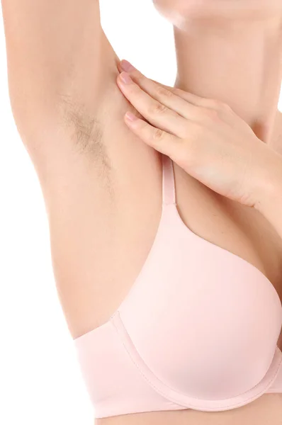 Axilas femeninas sin afeitar. Mujer con axila peluda — Foto de Stock