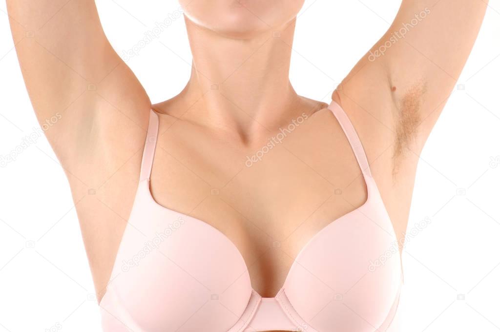 Female armpits before and after shaving.