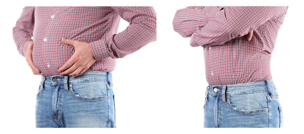 Homem com excesso de peso. Antes e depois da perda de peso — Fotografia de Stock