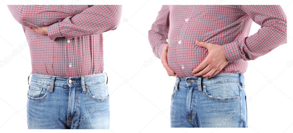 Man with overweight. Before and after weigh loss