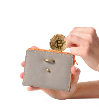 Ellerini cüzdan koyarak bitcoin. Cryptocurrency, elektronik sanal para 