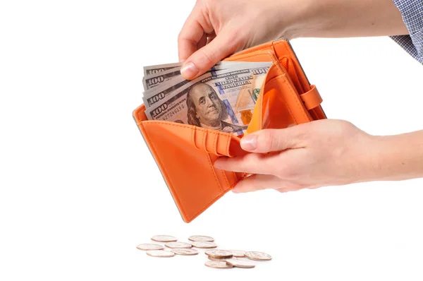 Dollars américains. Une femme comptant de l'argent . — Photo