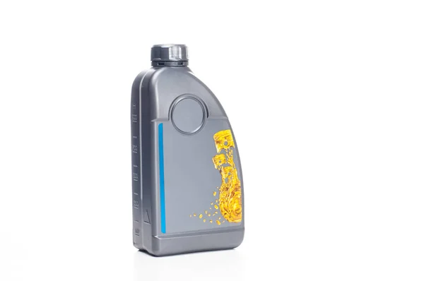 Motoröl. Kunststoffbehälter mit Motoröl — Stockfoto