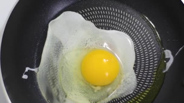 Μαγειρεύω Τηγανητό Αυγό Στο Τηγάνι Αυγά Που Πέφτουν Στο Καυτό — Αρχείο Βίντεο