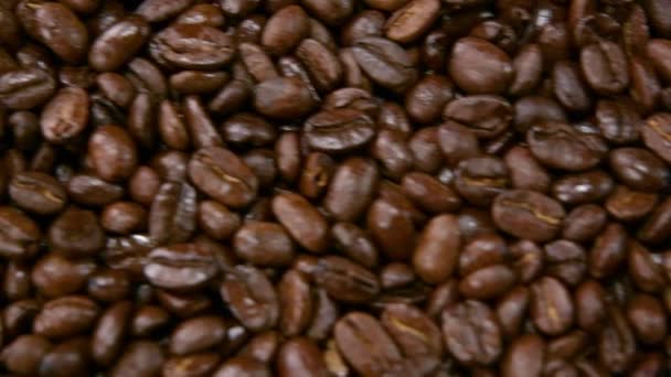 Geröstete Kaffeebohnen Kamera Bewegt Sich Zeitlupe Von Rechts Nach Links — Stockvideo