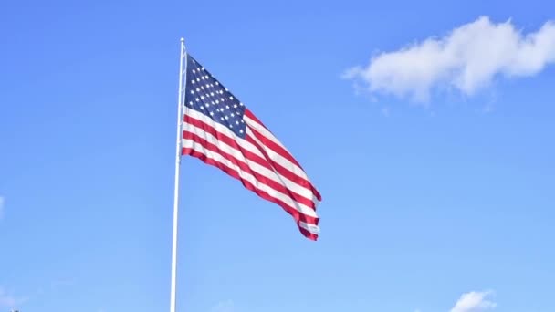 Bandeira Dos Eua Bandeira Americana Acenando Fundo Céu Azul Bandeira — Vídeo de Stock