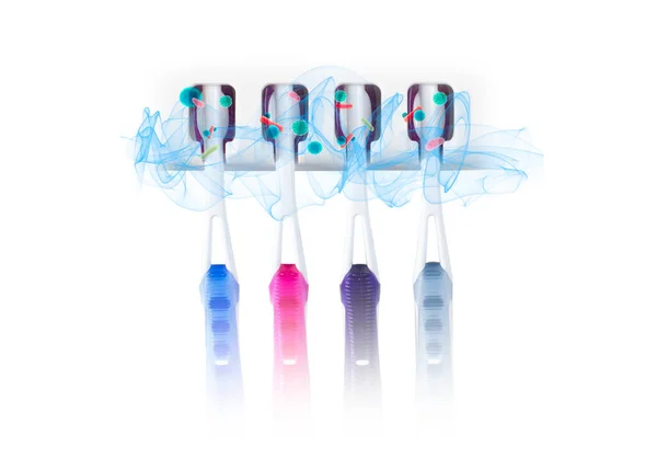 Zahnbürsten Mit Bakterien Und Multifunktionszahnbürste Desinfektionsmittel Licht Ultraviolette Zahnbürste — Stockfoto
