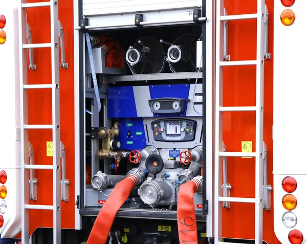 Fire truck water pump compressor closeup — Stock Photo, Image