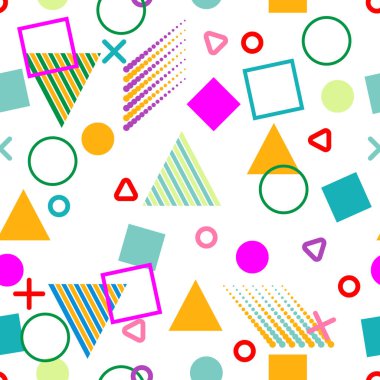 Memphis tarzı bir geçmişi var. Geometrik dikişsiz vektör deseni
