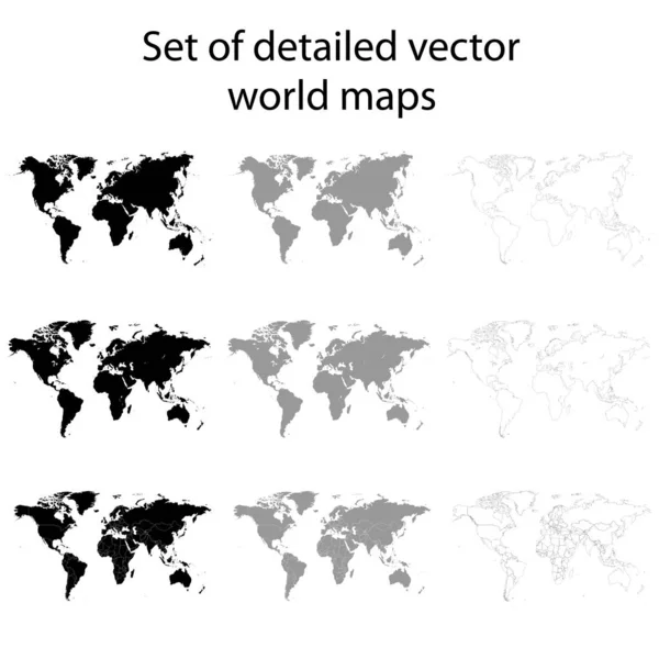 Eine Reihe detaillierter Vektorkarten der Welt in hoher Auflösung — Stockvektor