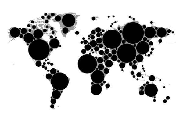 आपकी परियोजनाओं के लिए देशों के स्थान पर वृत्तों के साथ उच्च गुणवत्ता में विश्व मानचित्र — स्टॉक वेक्टर