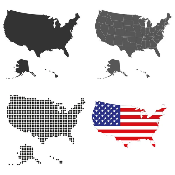 Um conjunto de mapas vetoriais precisos detalhados dos EUA — Vetor de Stock
