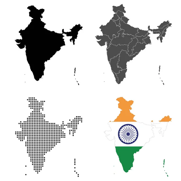 インドの詳細な正確なベクトル地図のセット — ストックベクタ