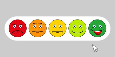 Duygular ayarlandı. Emoji, yüz ifadeleri, gülümseme, duygu ifadeleri ile karşı karşıya.