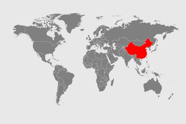 Podrobná mapa světa ve vysokém rozlišení s vyhrazenou mapou Číny — Stockový vektor