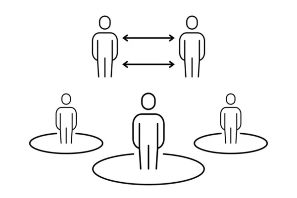 Ett enkelt ikon tecken för att upprätthålla socialt avstånd mellan människor för icke-spridning av ett nytt coronavirus — Stock vektor