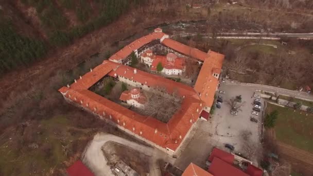 Aerial flight over a large Monastery in Bulgaria — Stockvideo