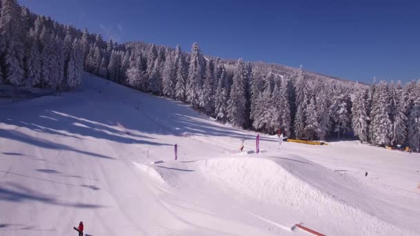 Aerial view of the ski slopes at Borovets resort, Bulgaria — Stock Video