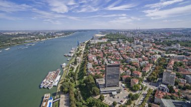 Aerial view of Ruse port at Danube river, Bulgaria clipart
