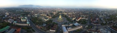 St.Alexander Nevsky havadan görünümü, gündoğumu, Sofia, Bulgaristan