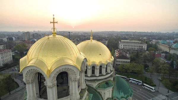 St.Alexander Nevsky havadan görünümü, gündoğumu, Sofia, Bulgaristan