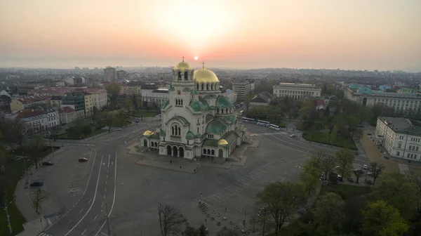 St.Alexander Nevsky havadan görünümü, gündoğumu, Sofia, Bulgaristan