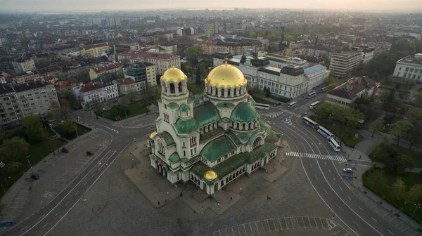 St.Alexander Nevsky havadan görünümü, gündoğumu, Sofia, Bulgaristan