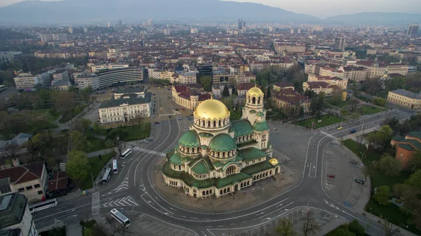 St.Alexander Nevsky havadan görünümü, gündoğumu, Sofia, Bulgaristan