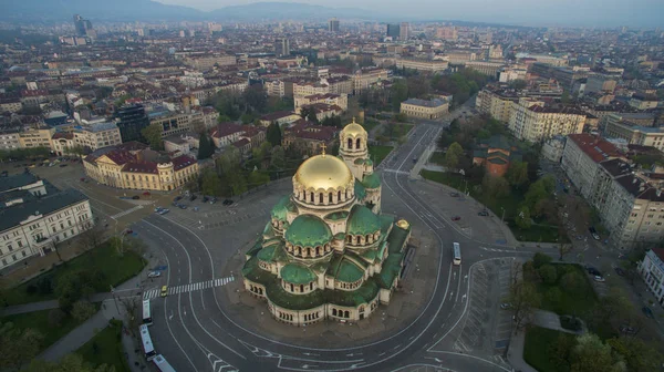 St.Alexander Nevsky havadan görünümü, gündoğumu, Sofia, Bulgaristan