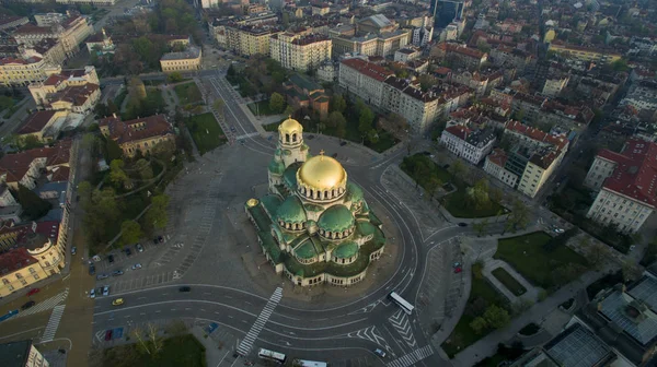 Luchtfoto Van Alexander Nevsky Bij Zonsopgang Sofia Bulgarije — Stockfoto